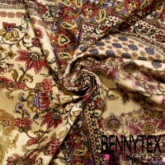 Velours lisse ras de coton élasthanne imprimé digital floral papier peint fond crème