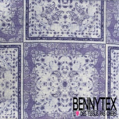 Voile de coton digital élasthanne imprimé cachemire rouge fond vanille blanc discret