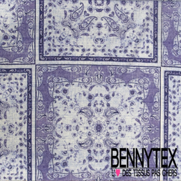 Voile de coton digital élasthanne imprimé bandana cachemire effet denim