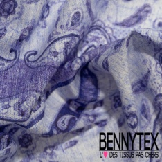 Voile de coton digital élasthanne imprimé cachemire rouge fond vanille blanc discret