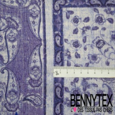 Voile de coton digital élasthanne imprimé cachemire rouge fond vanille blanc discret