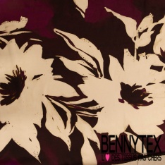 Satin polyester recyclé digital imprimé grande fleur aquarelle fond aquarelle beige blanc discret