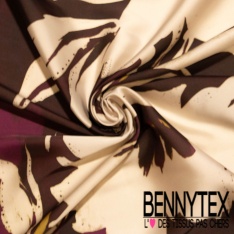 Satin polyester recyclé digital imprimé grande fleur aquarelle fond aquarelle beige blanc discret