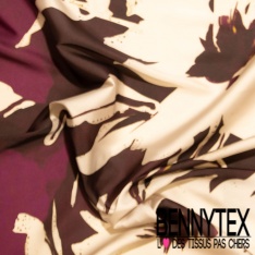 Satin polyester recyclé digital imprimé grande fleur aquarelle fond aquarelle beige blanc discret