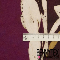 Satin polyester recyclé digital imprimé grande fleur aquarelle fond aquarelle beige blanc discret