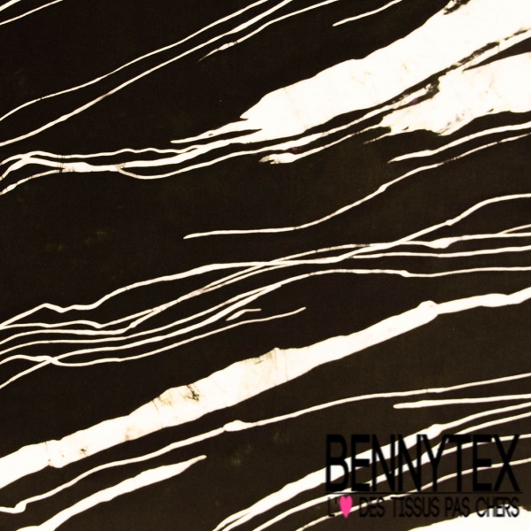 Fibranne viscose imprimé digital grande marbrure blanc discret blanc cassé noir