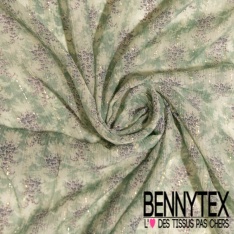 Mousseline crêpon viscose soie imprimé digital floral cachemire fond crème vanille petite laize