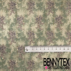 Mousseline crêpon viscose soie imprimé digital floral cachemire fond crème vanille petite laize