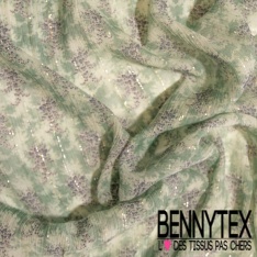 Mousseline crêpon viscose soie imprimé digital floral cachemire fond crème vanille petite laize