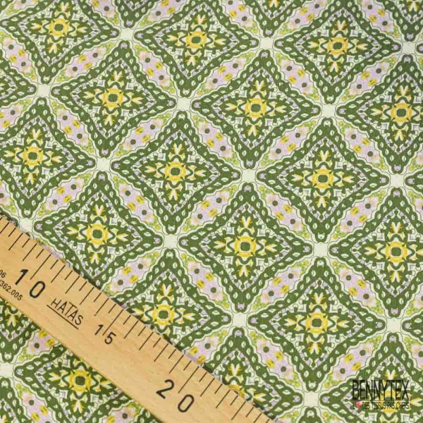 Fibranne viscose imprimé digital carreau de ciment fantaisie ton pastel