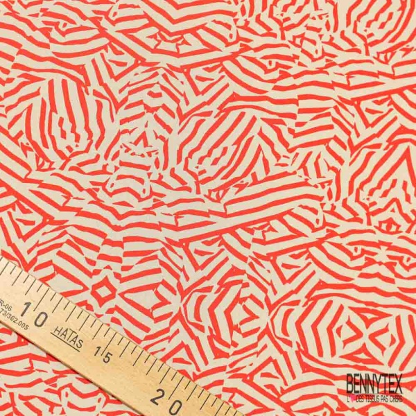 Fibranne viscose imprimé digital zébrure stylisée coquelicot fond beige nude