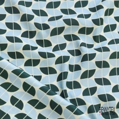 Satinette polyester imprimé floral rétro fond blanc cassé