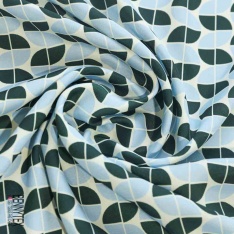 Satinette polyester imprimé floral rétro fond blanc cassé