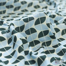 Satinette polyester imprimé floral rétro fond blanc cassé