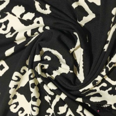 Jersey viscose imprimé digital simple base grande fleur et plante baroque aubergine rouille blanc cassé