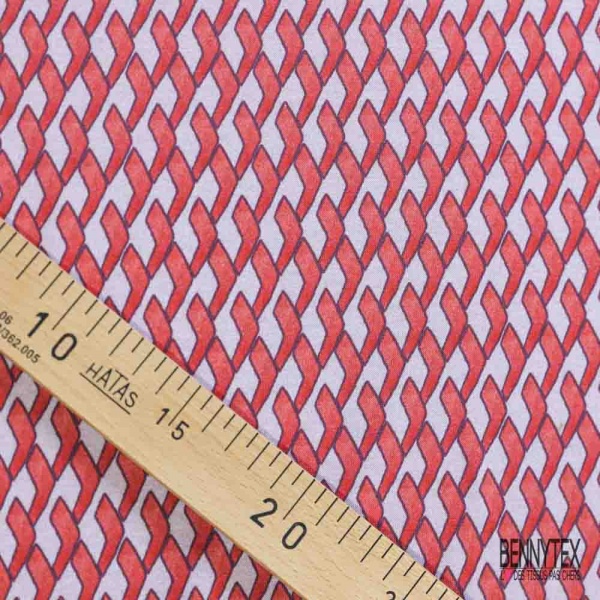 Jersey coton digital motif géométrique abstrait rouge lilas