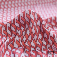 Jersey coton digital motif provençal maerine blanc optique fond taupe