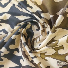 Voile de coton digital élasthanne imprimé floral cachemire blanc discret fond noir charbon