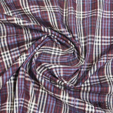 Coton seersucker motif petit vichy blanc discret framboise écrasée contour bleu lavande