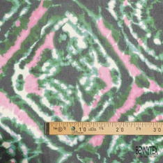 Coupon 3m mousseline crêpon satin imprimé floral stylisé noir émeraude blanc optique violet