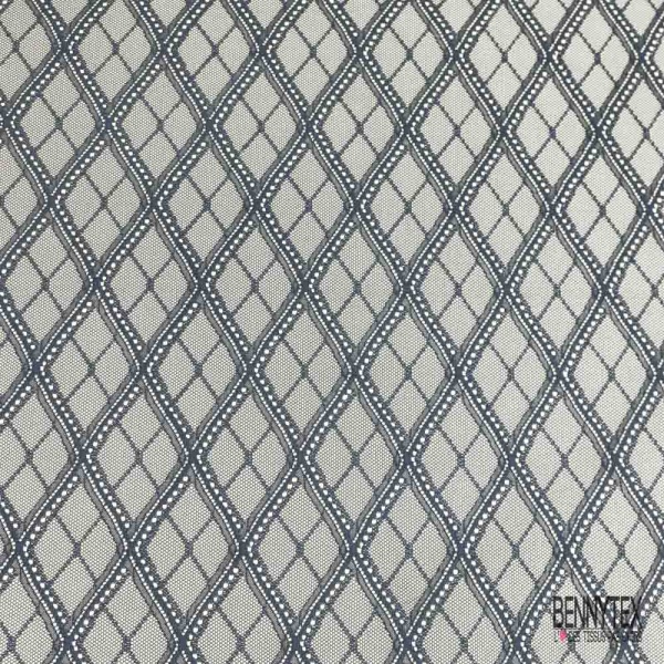 Guipure losange ajourée ton sur ton marine