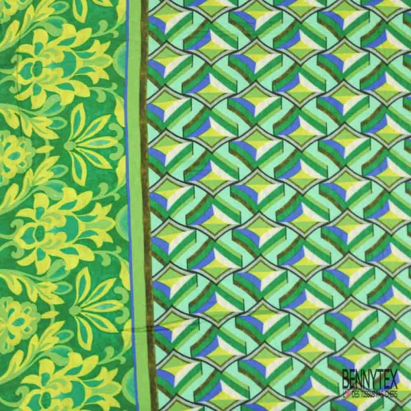 Fibranne viscose imprimé digital simple base motif géométrique multicolore