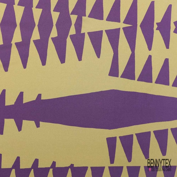 Popeline coton élasthanne digital imprimé géométrique abstrait violet taupe foncé