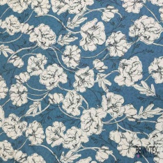 Twill satin polyester digitale motif pois stylisé émeraude fond chair