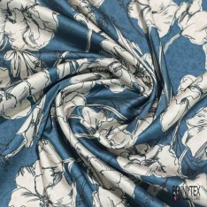 Twill satin polyester digitale motif pois stylisé émeraude fond chair