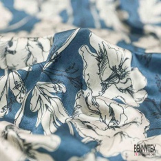 Twill satin polyester digitale motif pois stylisé émeraude fond chair