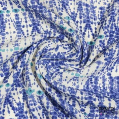 Crêpe viscose digital simple base motif abstrait géométrique ton bleu fond blanc discret