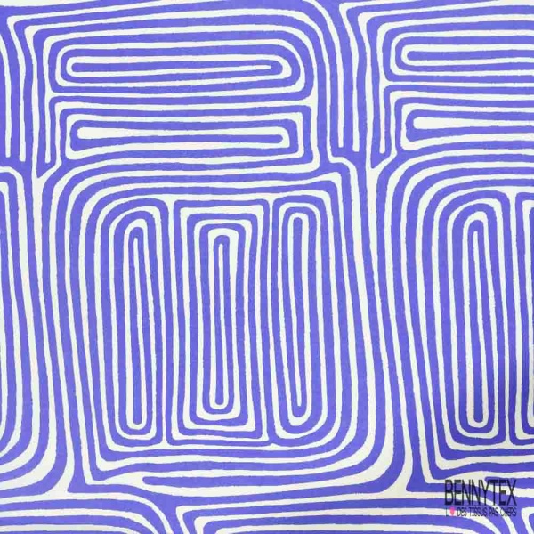 Voile de coton digital élasthanne imprimé grande empreinte digitale blanc optique bleu roi