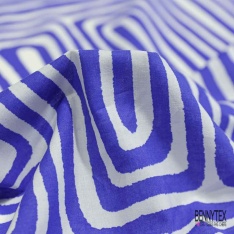 Voile de coton digital élasthanne imprimé baroque stylisé kaki noir vanille