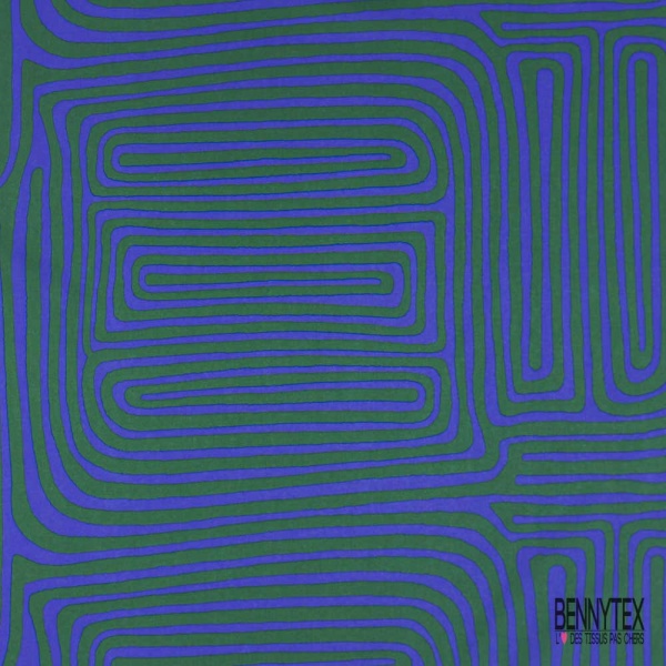 Voile de coton digital élasthanne imprimé grande empreinte digitale aiguille de pin bleu roi