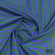 Voile de coton digital élasthanne imprimé grande empreinte digitale blanc optique bleu roi