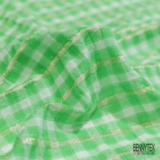 Coton seersucker motif petit vichy blanc discret framboise écrasée contour bleu lavande