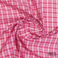 Coton tissé teint imprimé tartan noir blanc discret