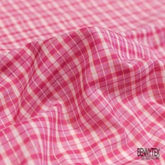 Coton tissé teint imprimé tartan noir blanc discret