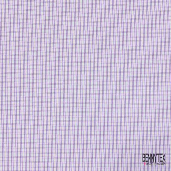Coton tissé teint imprimé tartan lilas blanc optique