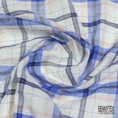 Coton seersucker motif quadrillage vert gazn blanc optique lurex or clair