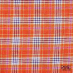 Coton seersucker motif grand quadrillage mandarin chocolat fond blanc optique