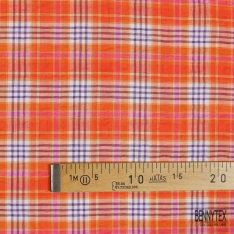 Coton seersucker motif grand quadrillage mandarin chocolat fond blanc optique