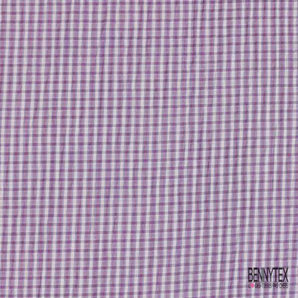 Coton seersucker motif petit quadrillage orchidée délicate lavande blanc optique