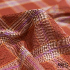 Coton seersucker motif petit quadrillage orchidée délicate lavande blanc optique