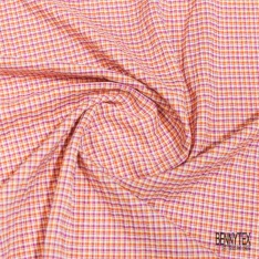 Coton seersucker motif quadrillage brique violine blanc optique orange