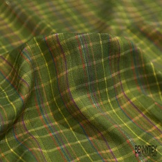 Coton froissé élasthanne motif mini carreau mandarine violine blanc discret