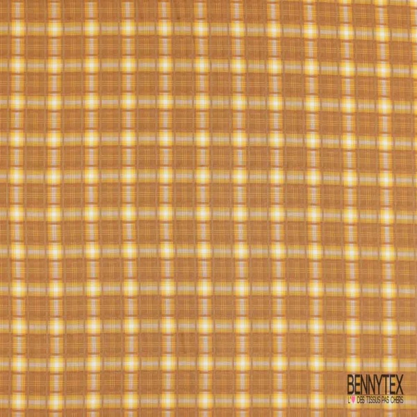 Coton tissé teint motif carreau moutarde jaune banane ocre blanc discret