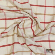 Coton viscose tissé teint motif carreau indigo aubergine lilas lurex argent