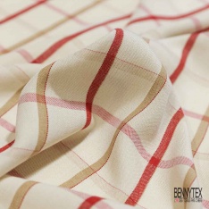 Coton viscose tissé teint motif carreau indigo aubergine lilas lurex argent