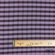 Coton viscose tissé teint motif carreau rouge beige fond vanille